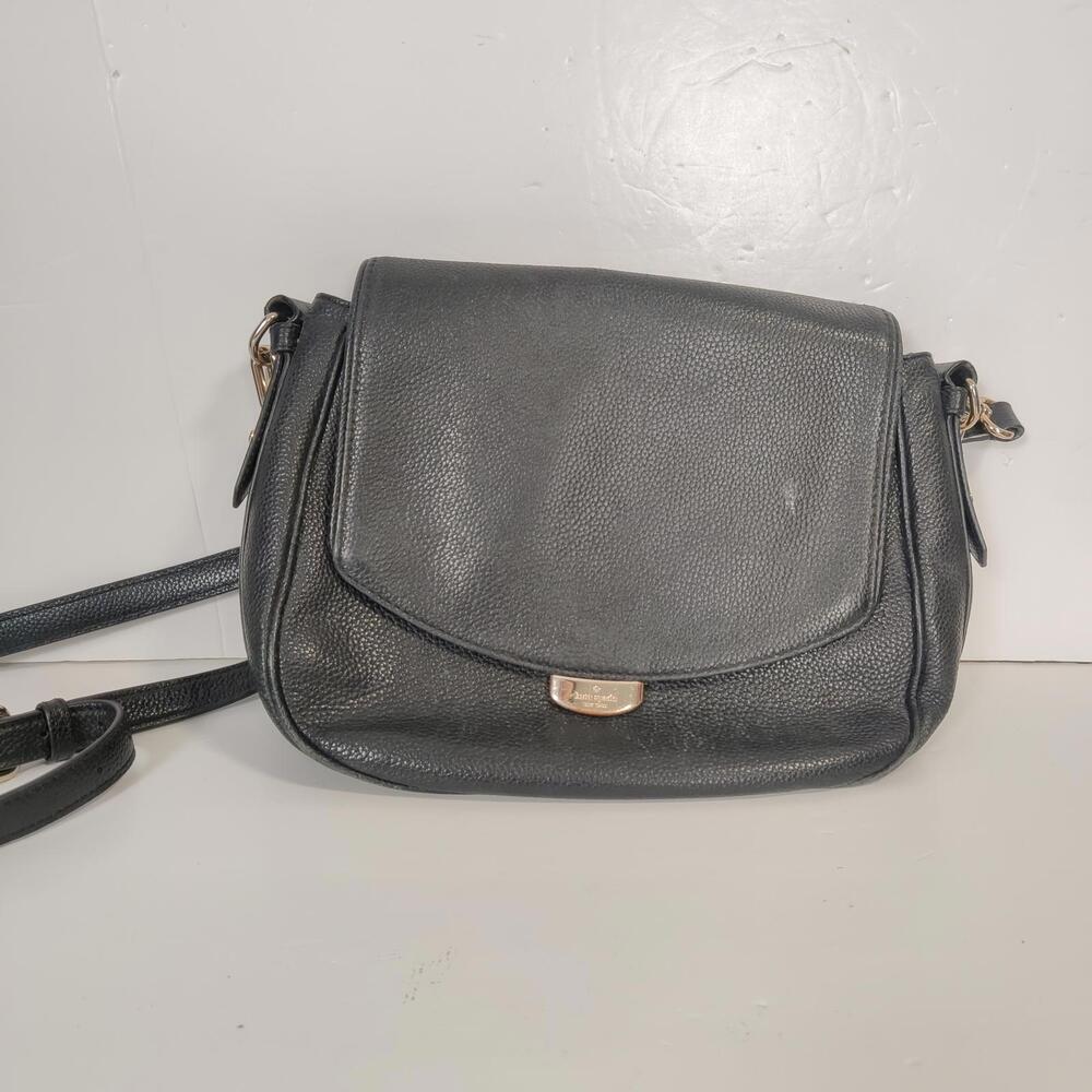 Kate Spade Black Pebbled Leather Flap Crossbody Bag – Adjustable Strap